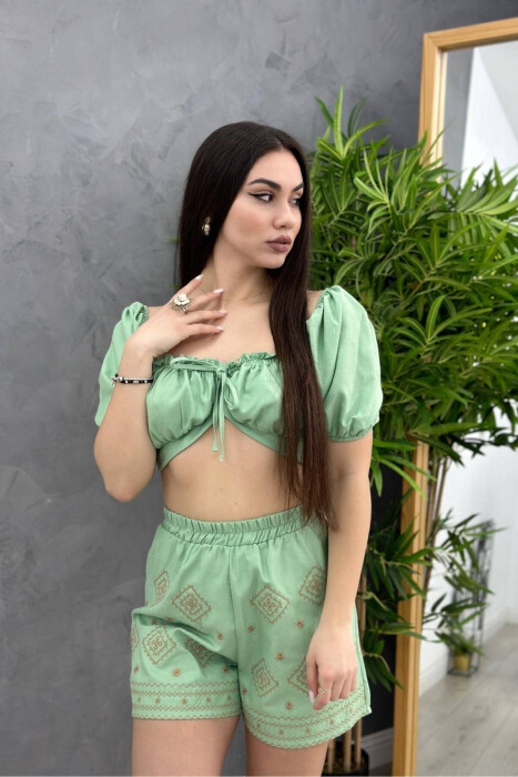 CROP + SHORTS SIMPLE WOMAN SET GREEN/JESHILE - 2