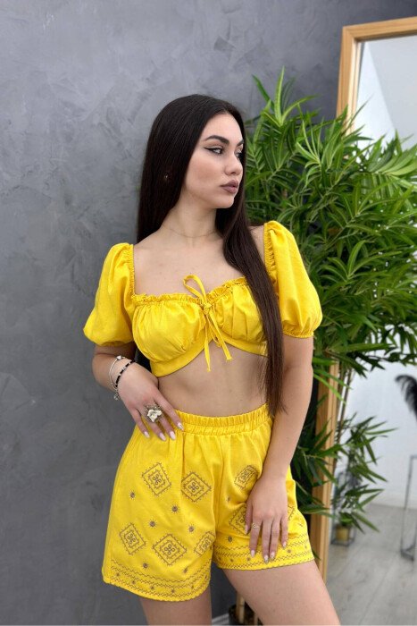 CROP + SHORTS SIMPLE WOMAN SET YELLOW/E VERDHE - 1
