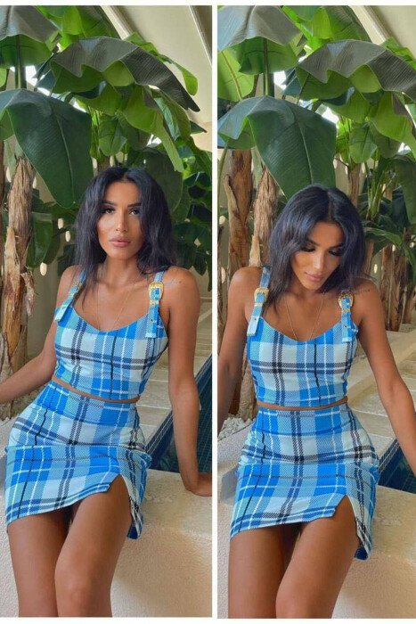 CROP + SKIRT GOLD DETANGLE WOMAN SET BABY BLUE/BLU BY 