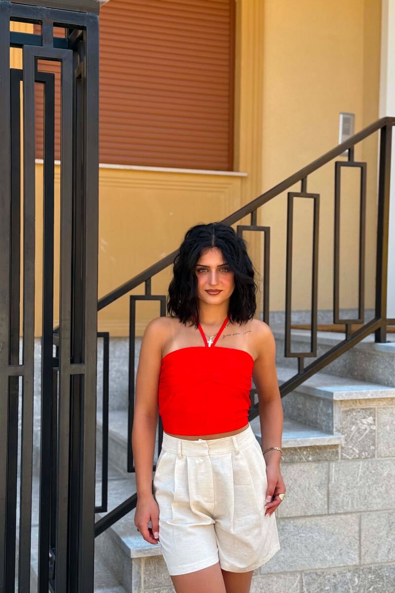 CROP TOP NJE NGJYRESH I THJESHTE PER FEMRA NE NGJYRE PORTOKALLI - 1