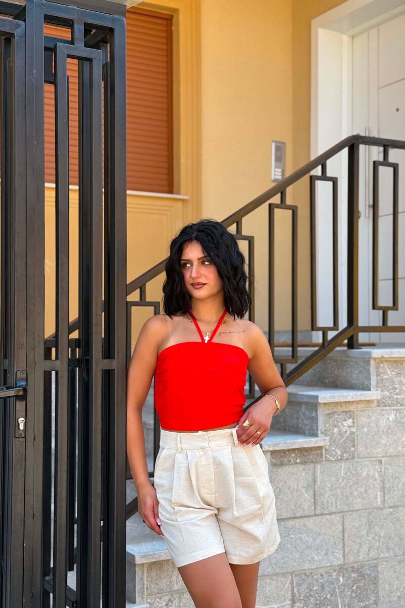 CROP TOP NJE NGJYRESH I THJESHTE PER FEMRA NE NGJYRE PORTOKALLI - 4