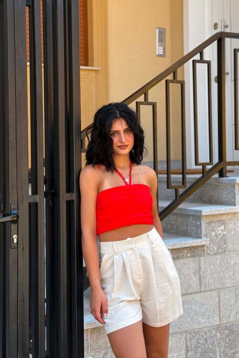 CROP TOP NJE NGJYRESH I THJESHTE PER FEMRA NE NGJYRE TE KUQE - 4