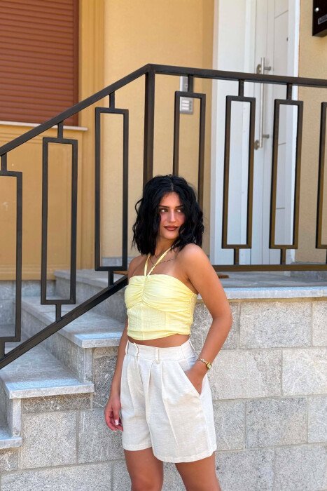 CROP TOP NJE NGJYRESH I THJESHTE PER FEMRA NE NGJYRE TE VERDHE - 2