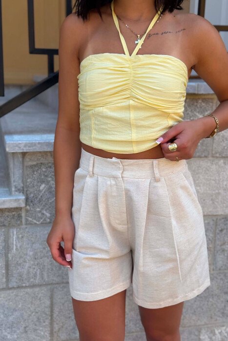 CROP TOP NJE NGJYRESH I THJESHTE PER FEMRA NE NGJYRE TE VERDHE - 5