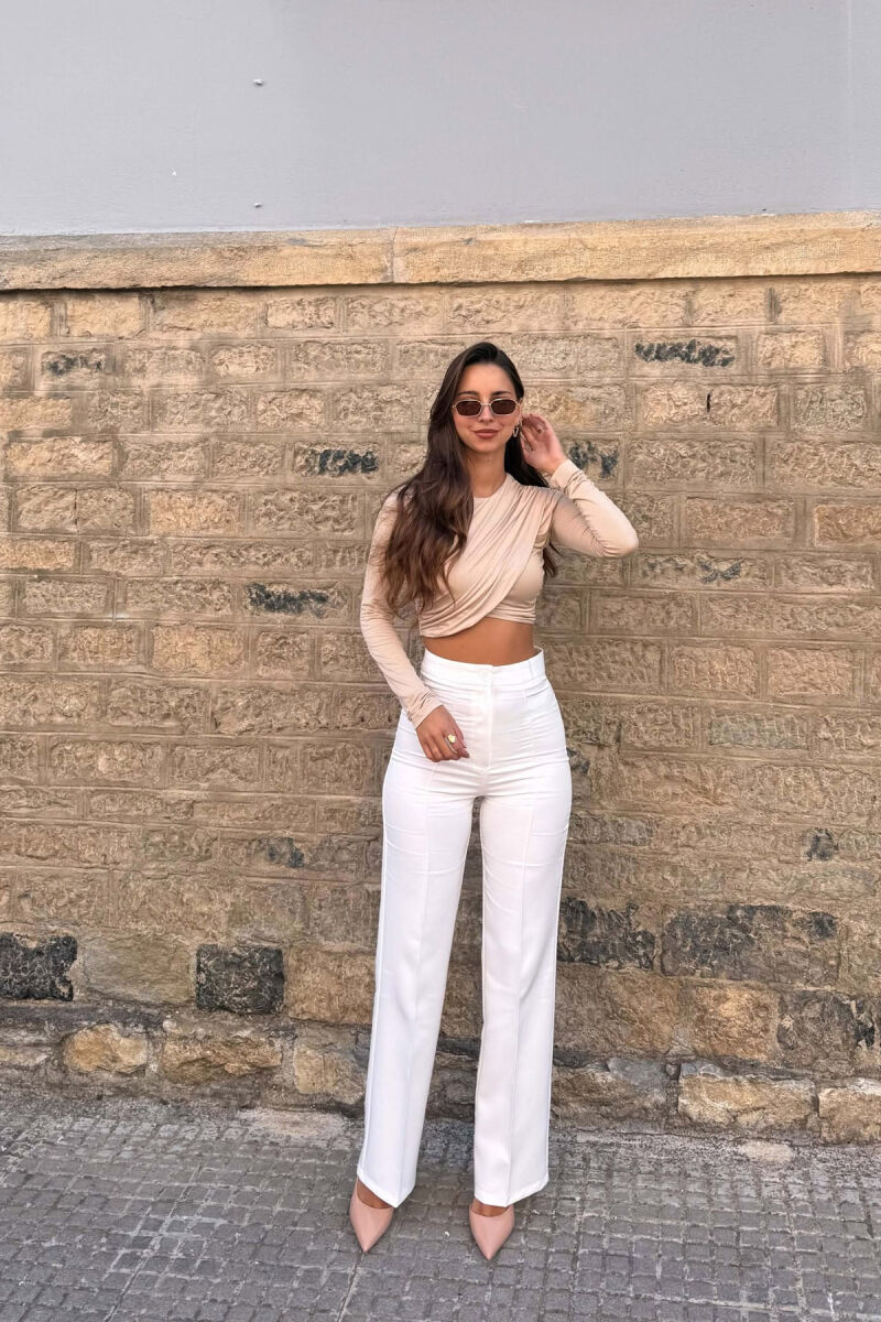 CROP TOP NJE NGJYRESH PER FEMRA NE NGJYRE BEZHE - 4