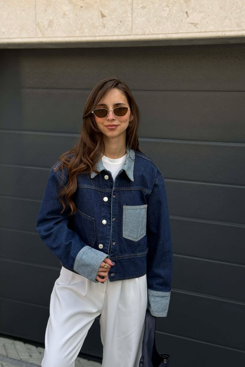 CROPPED DENIM FRONT POCKETS DETAIL WOMEN JACKET BLUE/BLU - 1