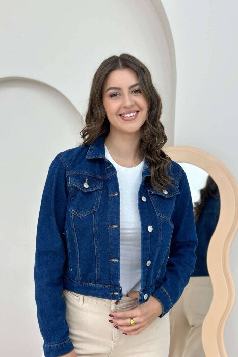 CROPPED DENIM WOMEN JACKET BLUE/BLU - KLAUDIO FASHION