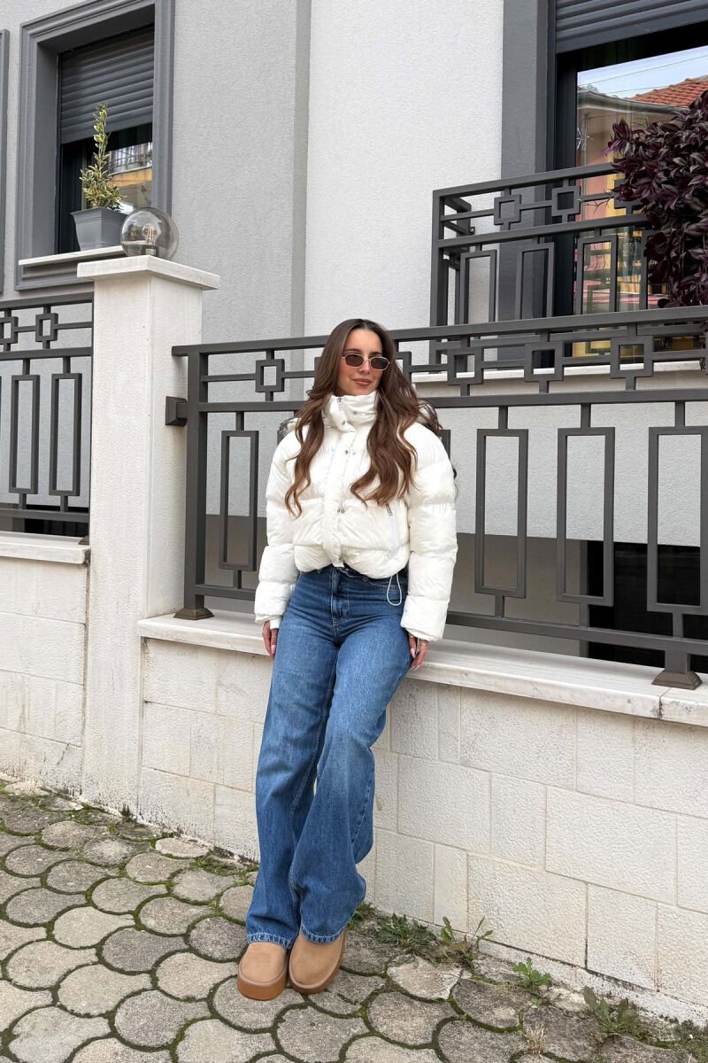 CROPPED FAUX FUR HOODED WOMEN PUFFER JACKET WHITE-E BARDHE - 5