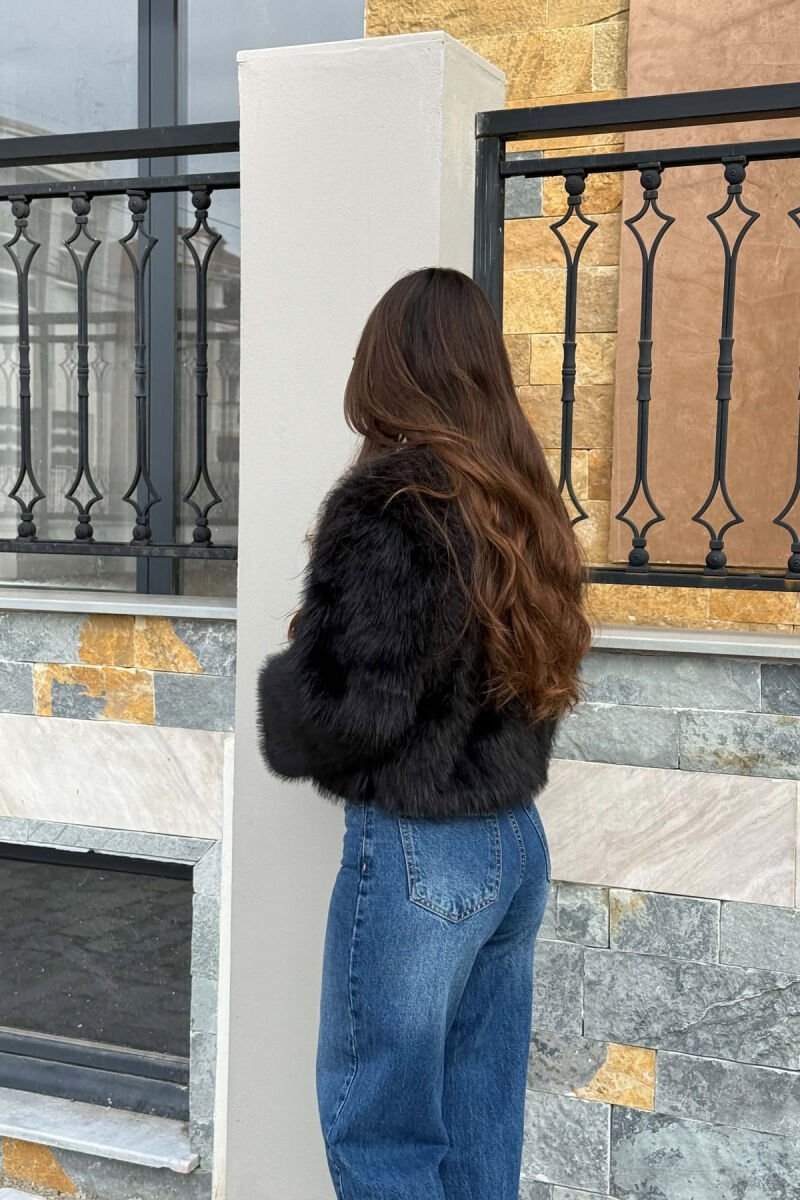 CROPPED FAUX FUR ONE COLOR WOMAN COAT BLACK/ E ZEZE - 5