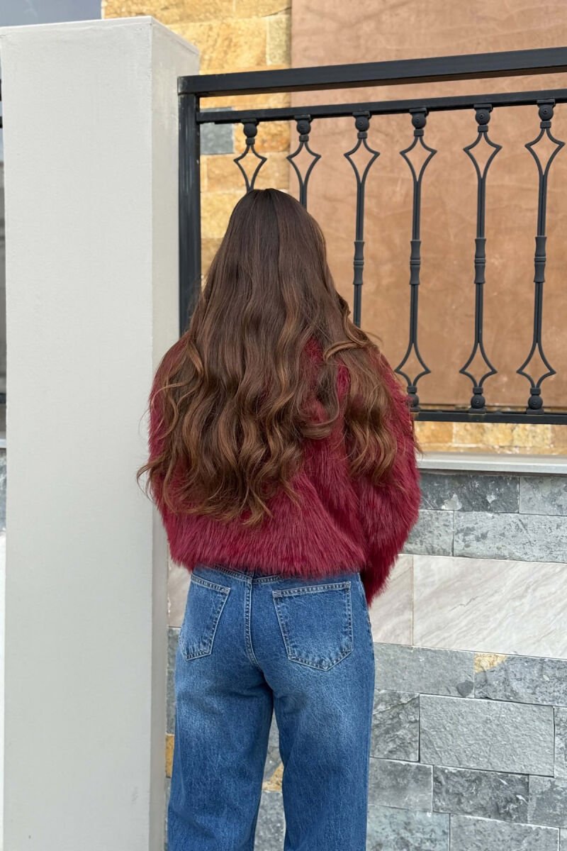 CROPPED FAUX FUR ONE COLOR WOMAN COAT BURGUNDY/VISHNJE - 3