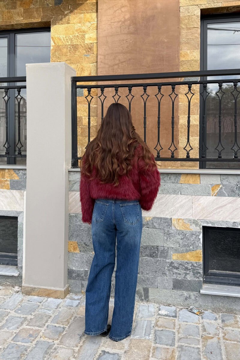 CROPPED FAUX FUR ONE COLOR WOMAN COAT BURGUNDY/VISHNJE - 4