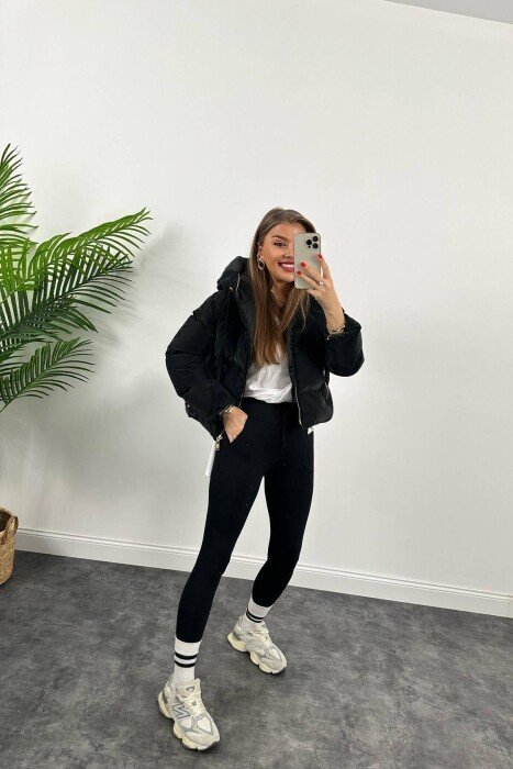 CROPPED HOOD WOMEN PUFFER JACKET BLACK/ E ZEZE - 10