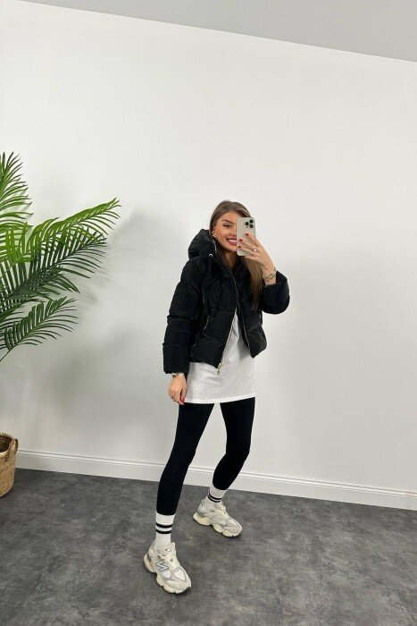 CROPPED HOOD WOMEN PUFFER JACKET BLACK/ E ZEZE - 12