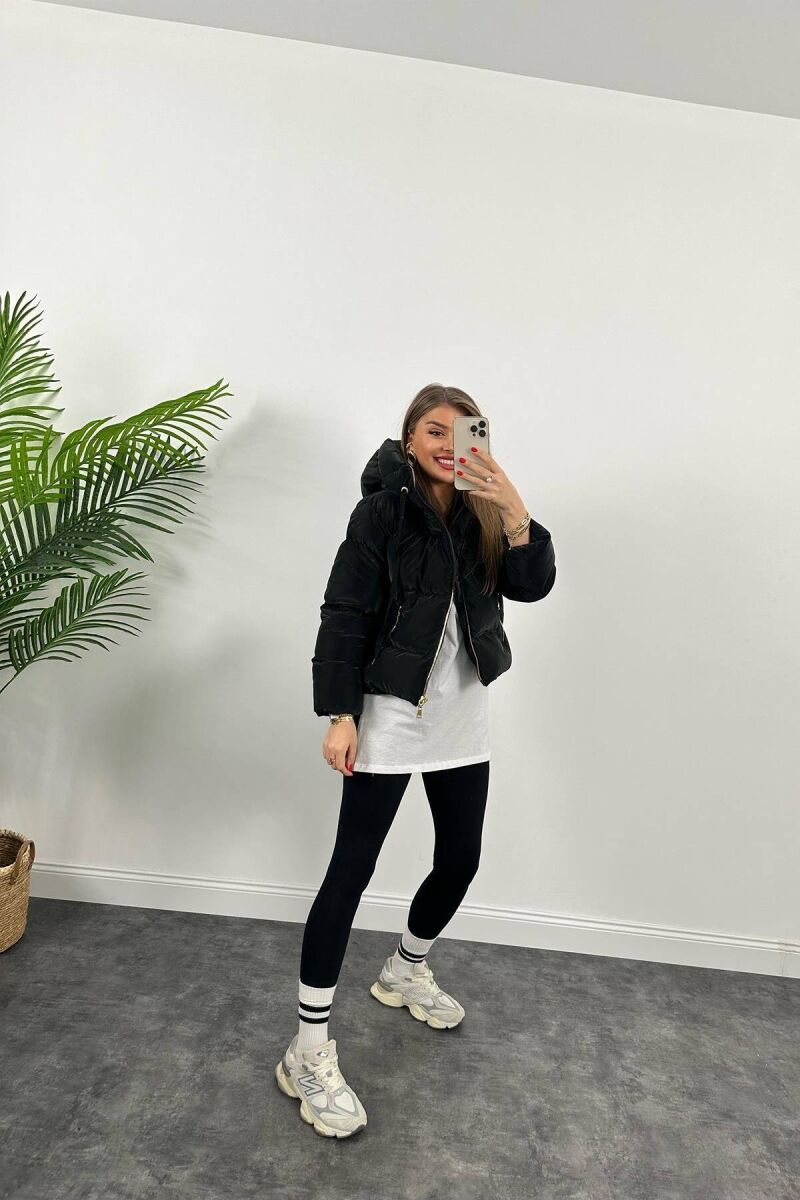 CROPPED HOOD WOMEN PUFFER JACKET BLACK/ E ZEZE - 12