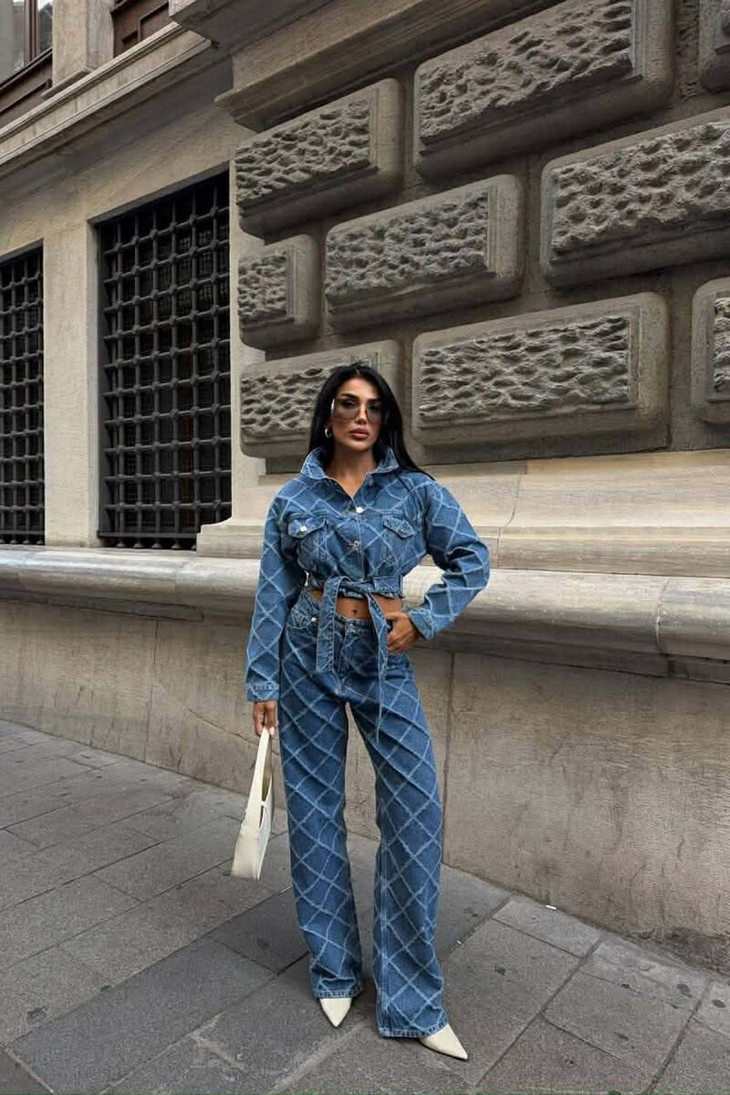 CROPPED JACKET+JEANS DENIM WOMEN SET BLUE/BLU - 1