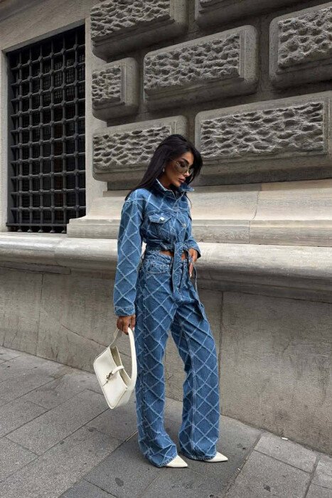 CROPPED JACKET+JEANS DENIM WOMEN SET BLUE/BLU - 3