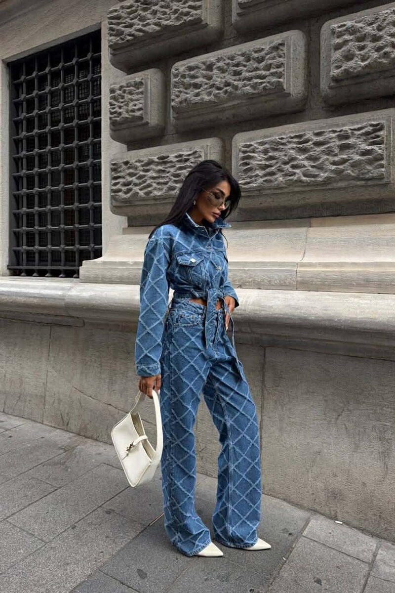 CROPPED JACKET+JEANS DENIM WOMEN SET BLUE/BLU - 3