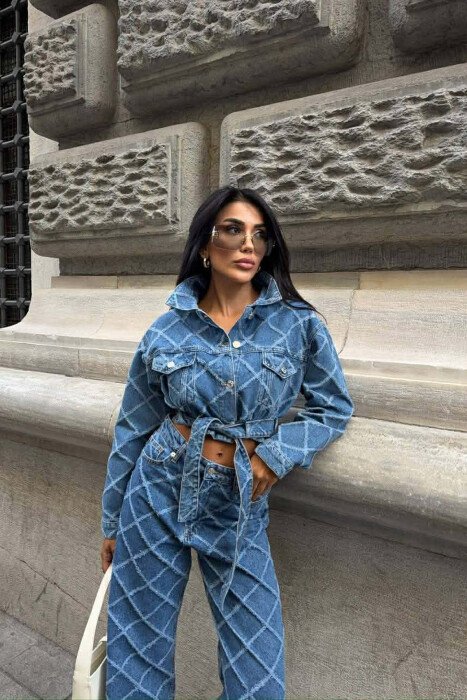 CROPPED JACKET+JEANS DENIM WOMEN SET BLUE/BLU - 6