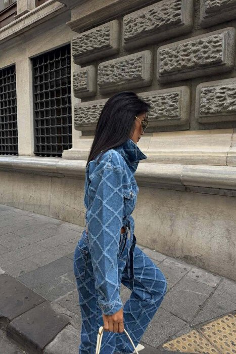 CROPPED JACKET+JEANS DENIM WOMEN SET BLUE/BLU - 7