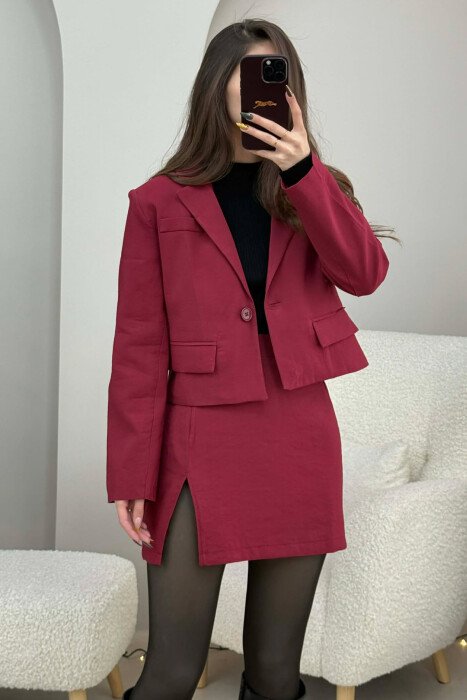 CROPPED JACKET+SKIRT ONE COLOR WOMEN SET BURGUNDY/VISHNJE 
