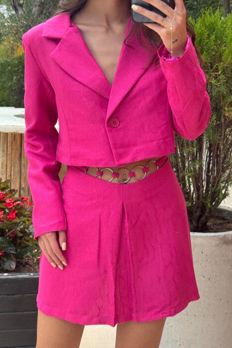 CROPPED JACKET+SKIRT ONE COLOR WOMEN SET FUCHSIA/CIKLAMI - 3