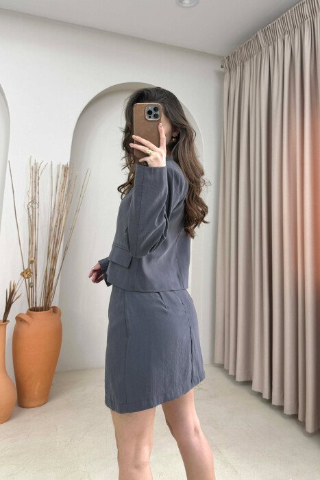 CROPPED JACKET+SKIRT ONE COLOR WOMEN SET GREY/GRI - 3
