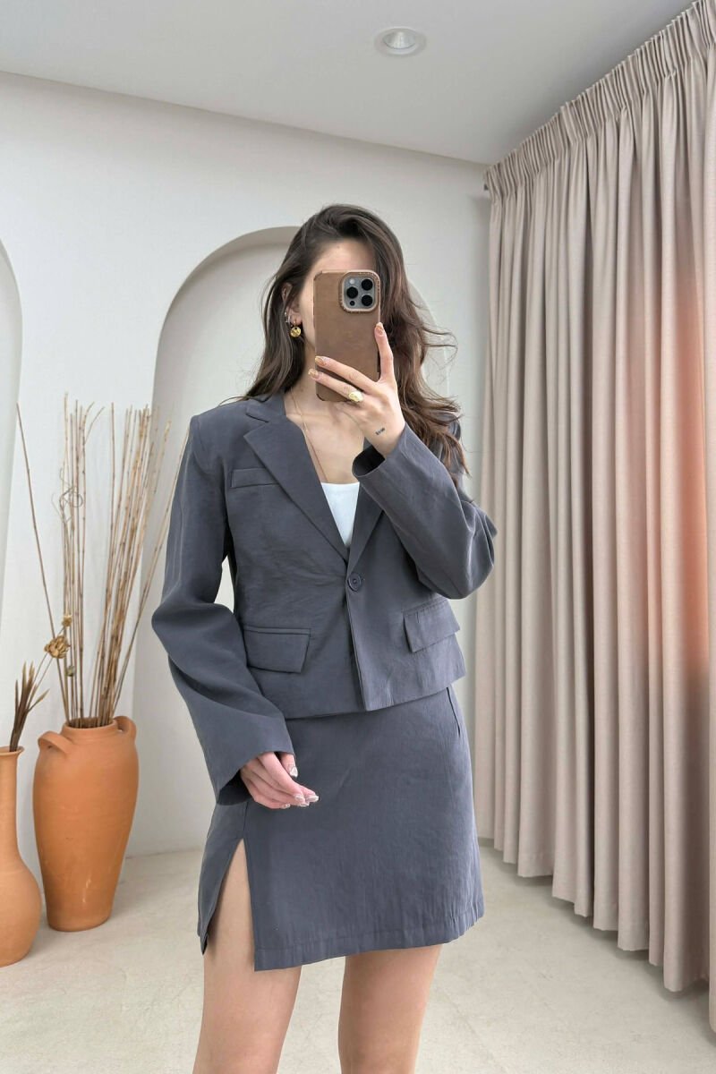 CROPPED JACKET+SKIRT ONE COLOR WOMEN SET GREY/GRI - 4