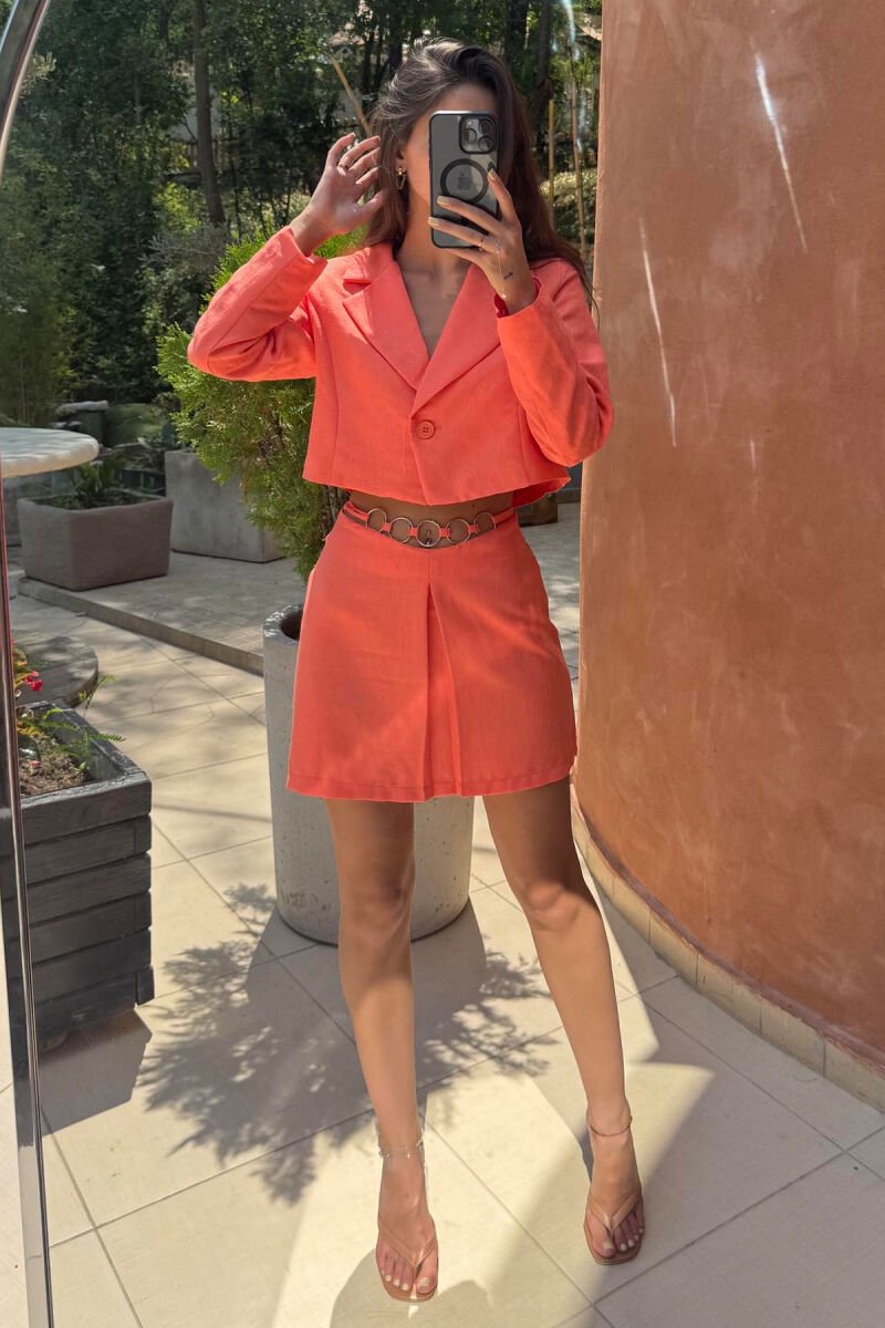 CROPPED JACKET+SKIRT ONE COLOR WOMEN SET ORANGE/PORTOKALLI - 1
