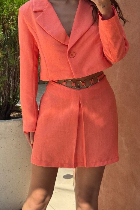 CROPPED JACKET+SKIRT ONE COLOR WOMEN SET ORANGE/PORTOKALLI - 3