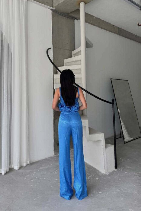CROPPED JACKET+TANK TOP+TROUSERS 3 PIECE WOMEN SET BLUE/BLU - 5
