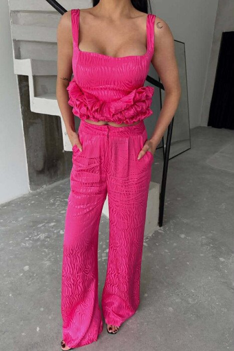 SET XHAKETE E SHKURTER+ KANATIERE+PANTALLONA TE GJERA PER FEMRA NE NGJYRE CIKLAMI - KLAUDIO FASHION