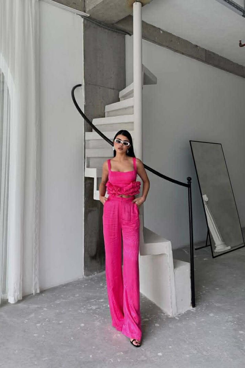 CROPPED JACKET+TANK TOP+TROUSERS 3 PIECE WOMEN SET FUCHSIA/CIKLAMI - 5