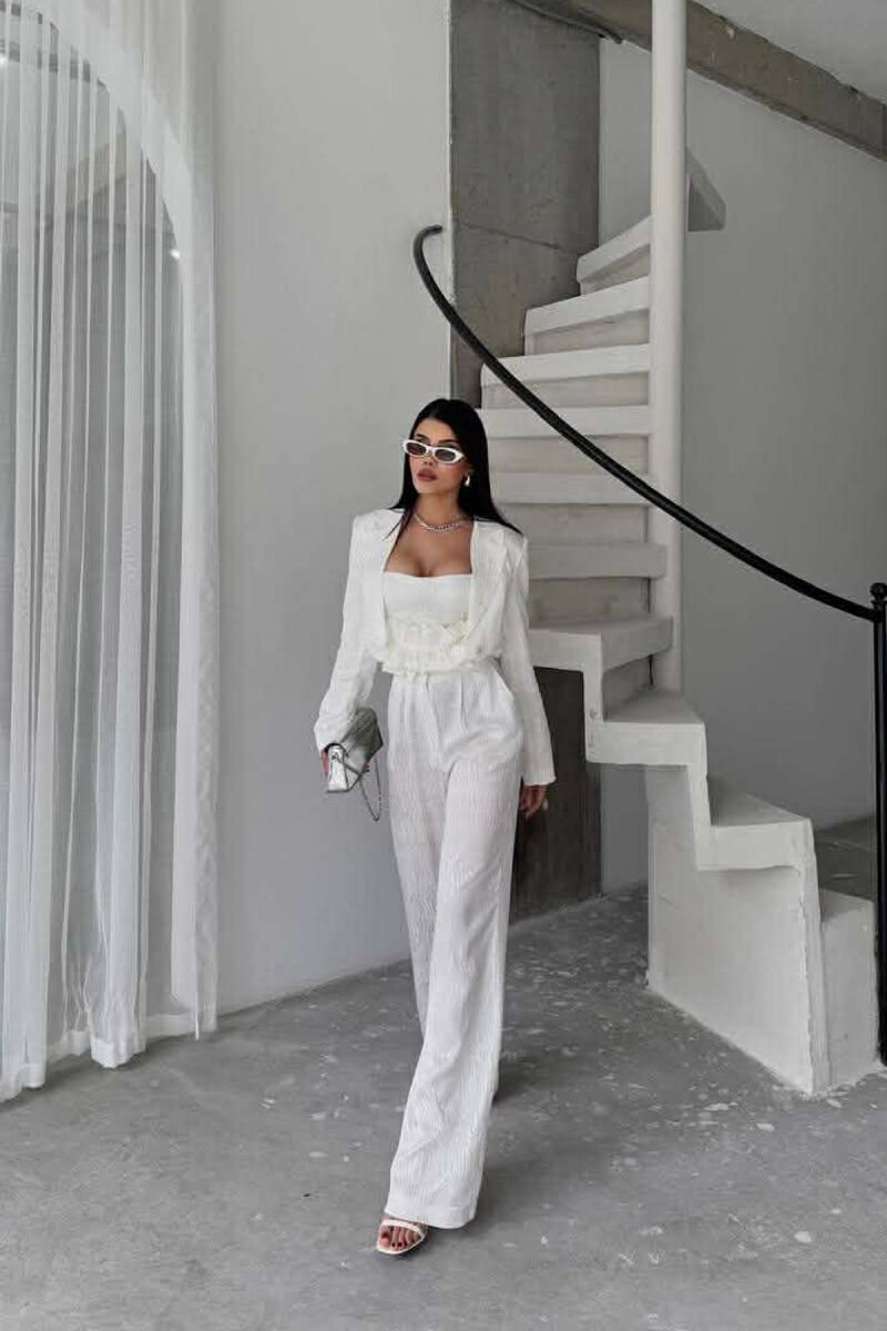 CROPPED JACKET+TANK TOP+TROUSERS 3 PIECE WOMEN SET WHITE-E BARDHE - 6