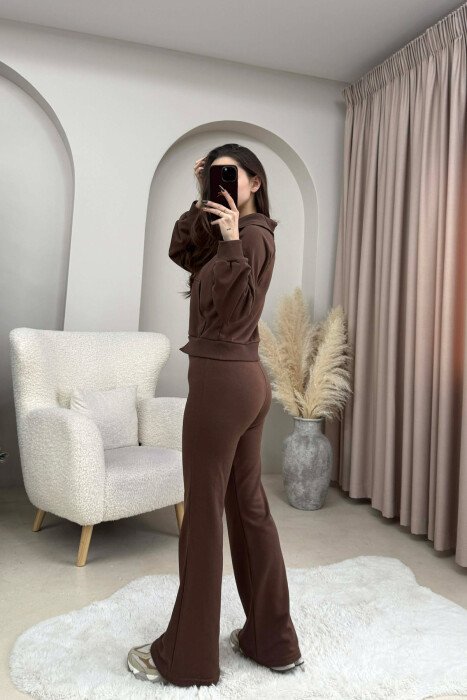 CROPPED JACKET+TROUSERS SIMPLE WOMEN SET BROWN/KAFE - 4