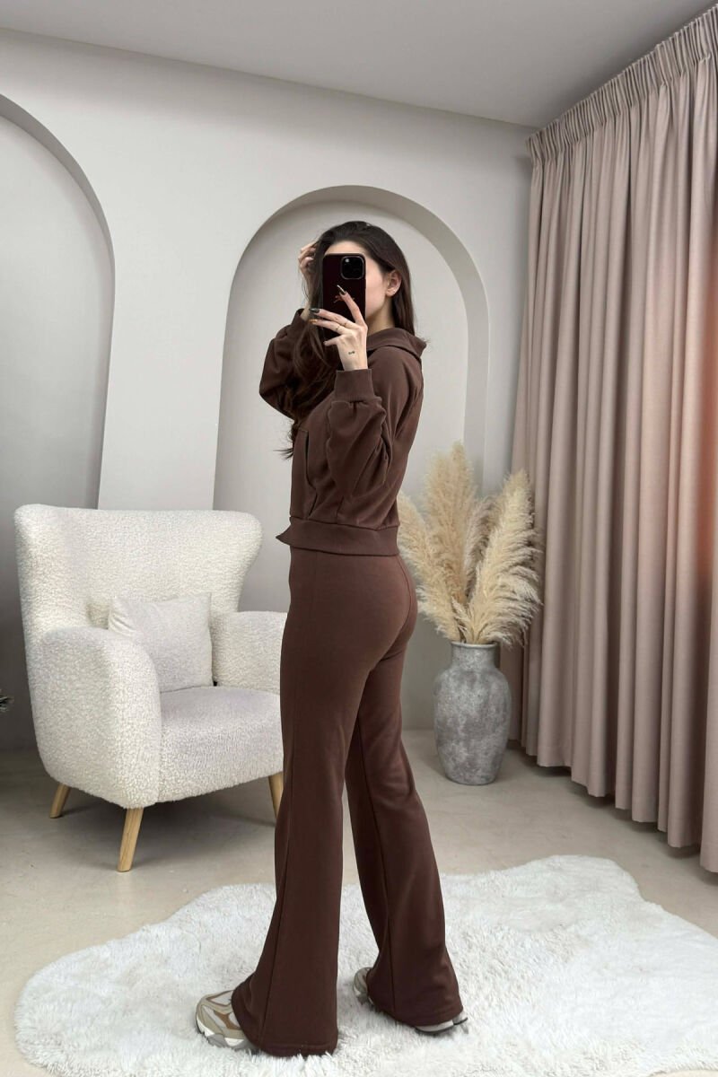 CROPPED JACKET+TROUSERS SIMPLE WOMEN SET BROWN/KAFE - 4