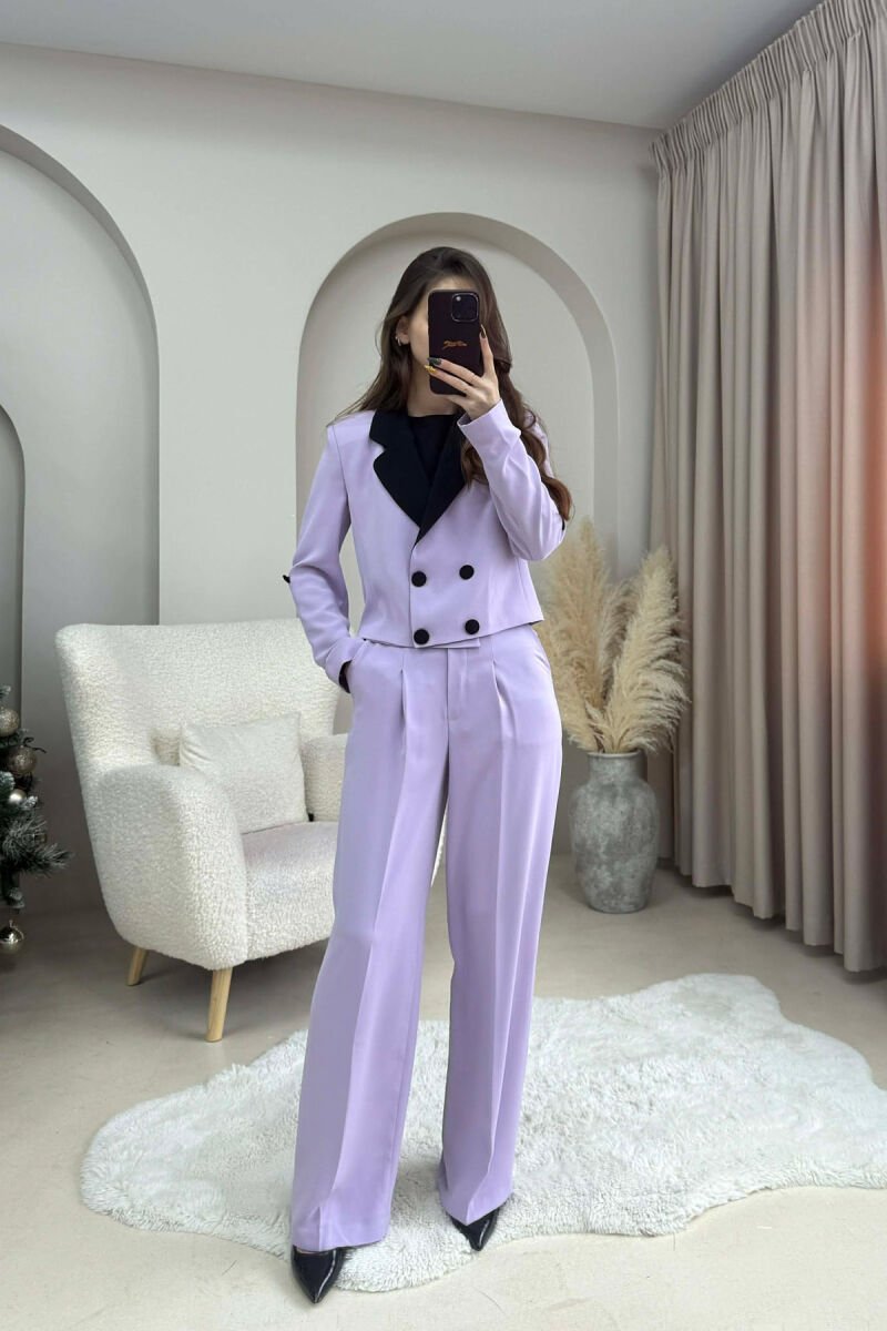 CROPPED JACKET+TROUSERS SIMPLE WOMEN SET LIGHT PURPLE/LEZB - 1