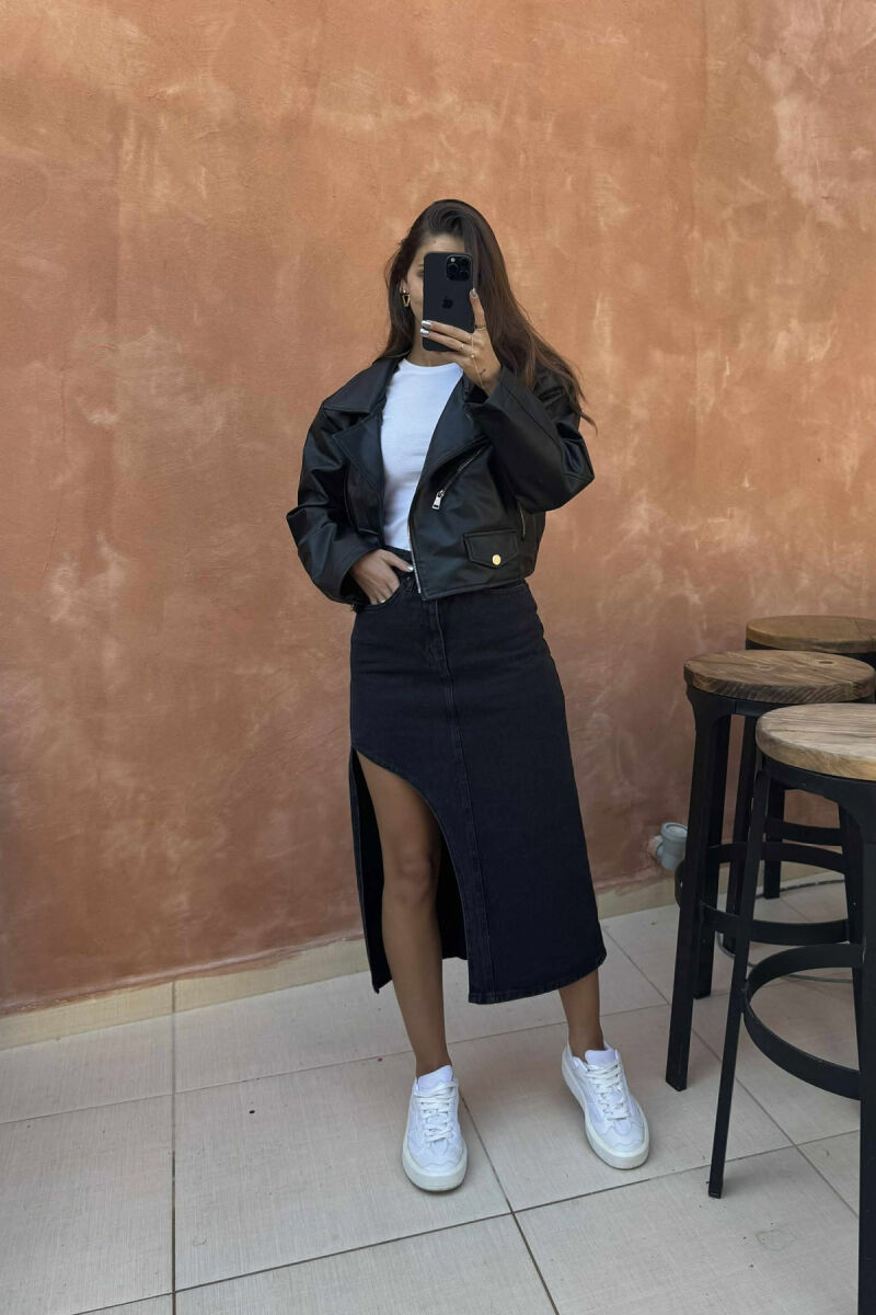 CROPPED LEATHER WOMEN JACKET BLACK/ E ZEZE - 6
