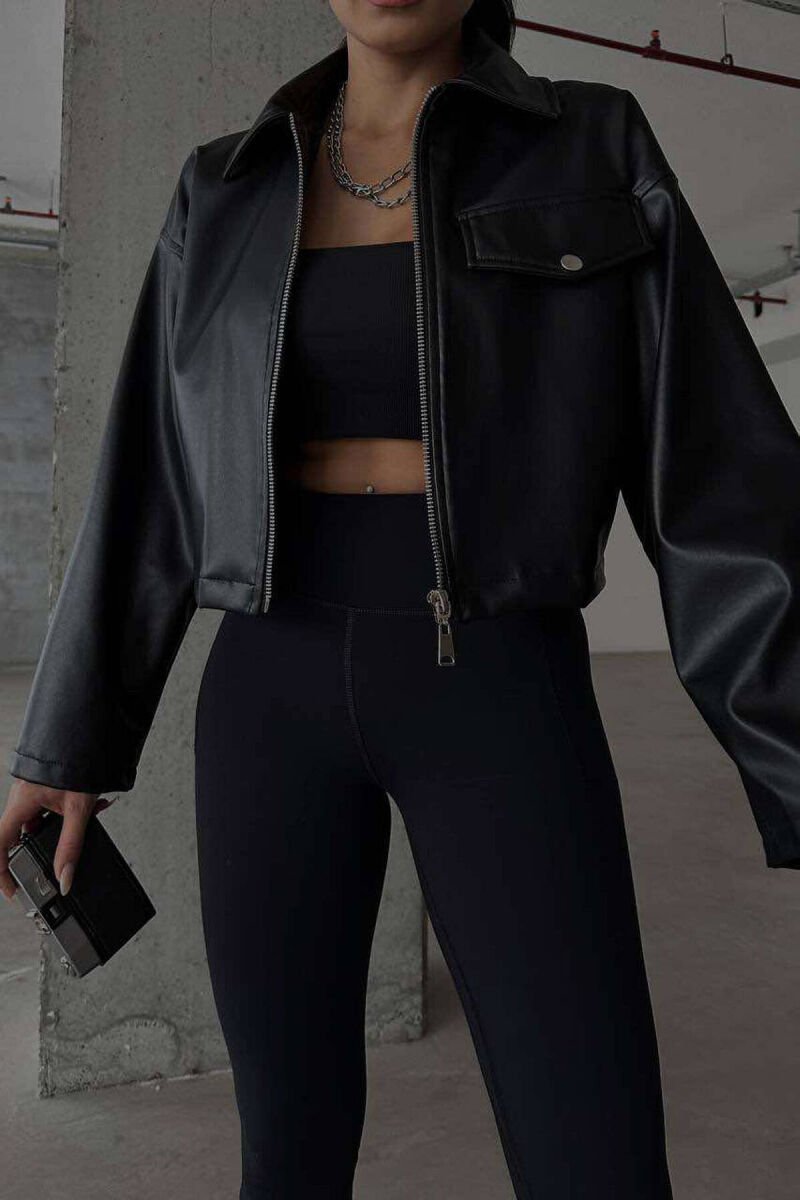 CROPPED LEATHER WOMEN JACKET BLACK/ E ZEZE - 1