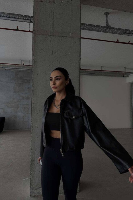 CROPPED LEATHER WOMEN JACKET BLACK/ E ZEZE - 2