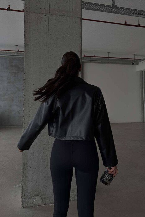 CROPPED LEATHER WOMEN JACKET BLACK/ E ZEZE - 3