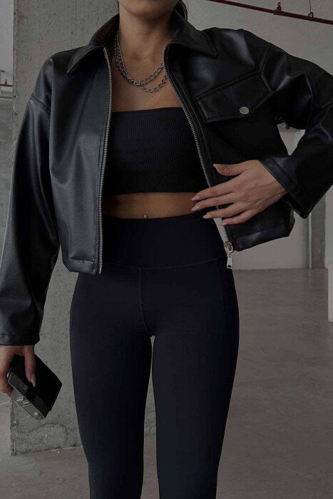 CROPPED LEATHER WOMEN JACKET BLACK/ E ZEZE - 4