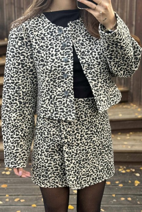 CROPPED LEO JACKET+SKIRT WOMEN SET BEIGE/BEZHE - 3