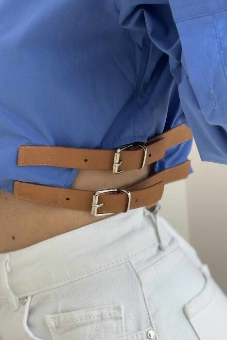 CROPPED ONE COLOR BELT DETAILS WOMEN SHIRT BLUE/BLU - 4