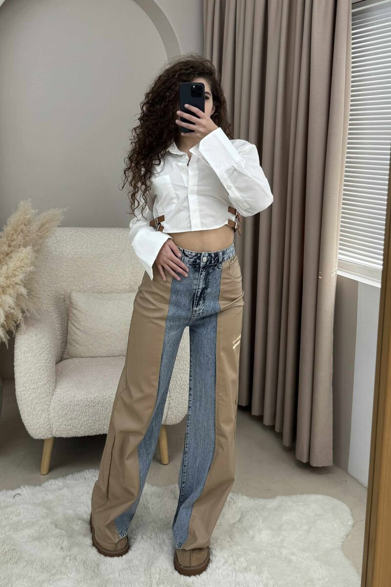 CROPPED ONE COLOR BELT DETAILS WOMEN SHIRT WHITE-E BARDHE - 2