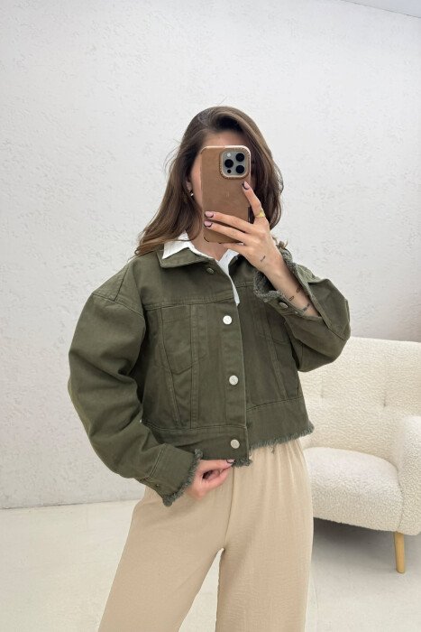 CROPPED ONE COLOR DENIM WOMEN JACKET GREEN/JESHILE 