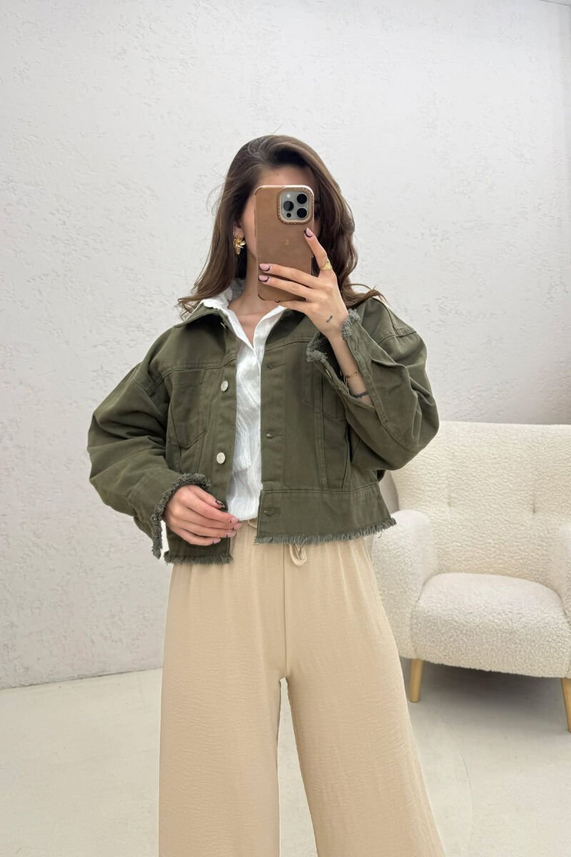 CROPPED ONE COLOR DENIM WOMEN JACKET GREEN/JESHILE - 2