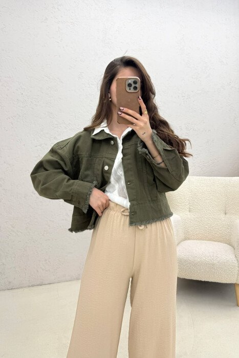 CROPPED ONE COLOR DENIM WOMEN JACKET GREEN/JESHILE - 4