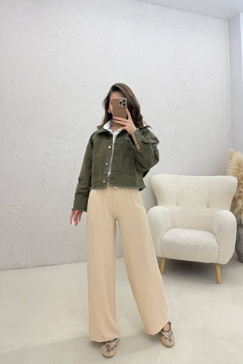 CROPPED ONE COLOR DENIM WOMEN JACKET GREEN/JESHILE - 5