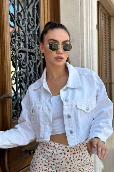 CROPPED ONE COLOR DENIM WOMEN JACKET WHITE-E BARDHE - KLAUDIO FASHION