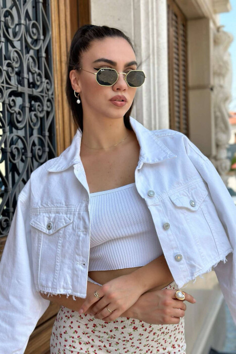 CROPPED ONE COLOR DENIM WOMEN JACKET WHITE-E BARDHE - 2